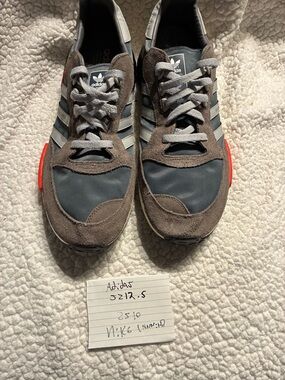 adidas Men's Brown & Gray Suede-Textile Sneakers with Red Accent